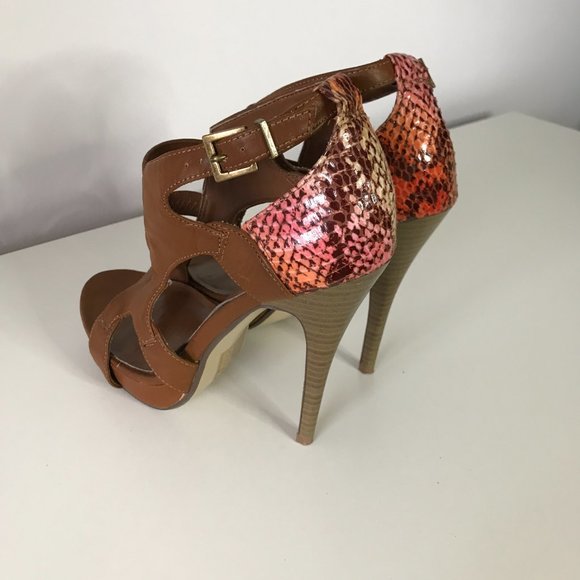 CALL IT SPRING High heel Platform Brown Sandals with Snake Print - Picture 3 of 6